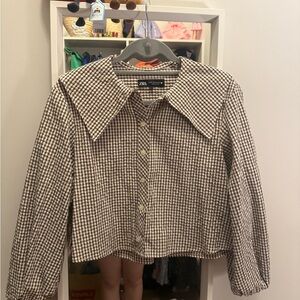 Zara Brown and White Checkered Blouse